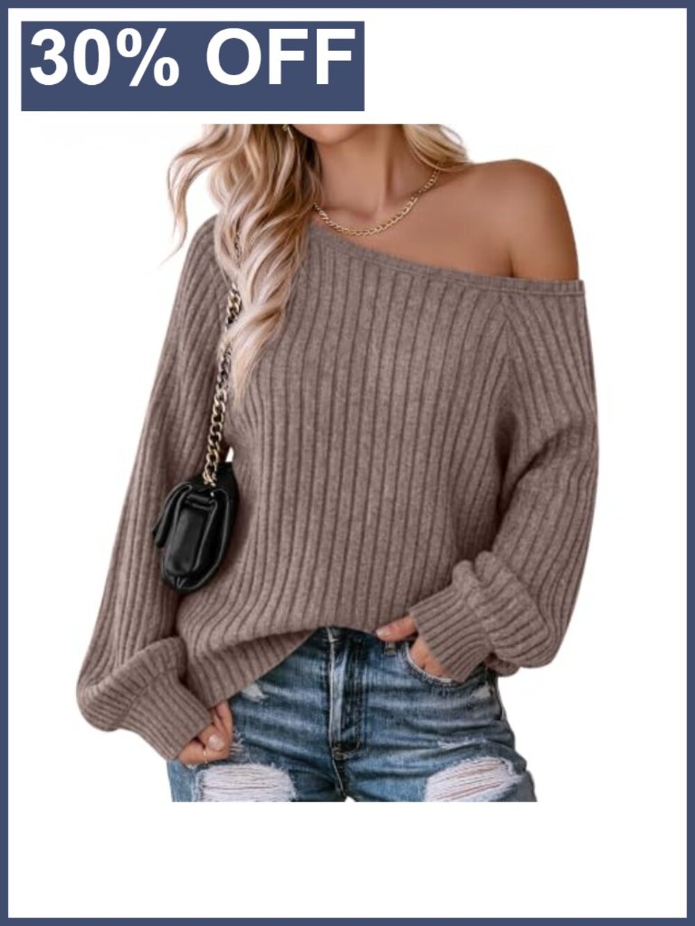 Womens Off Shoulder Ribbed Knit Sweater Pullover Loose Fit